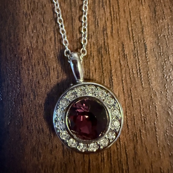 Swarovski Elements Necklace Purple Rhinestone Silver Chain - Picture 3 of 8